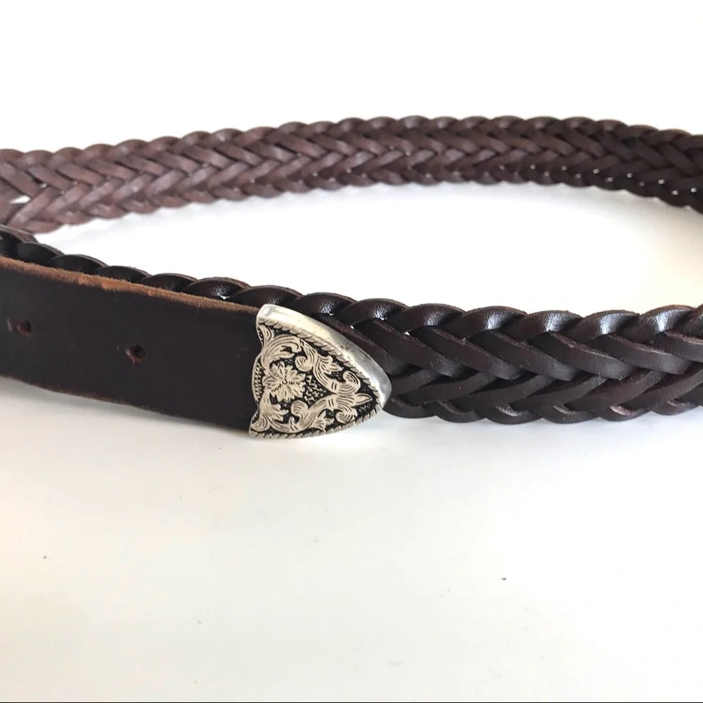 Vintage 90’s Brown Leather Braided Belt (M)